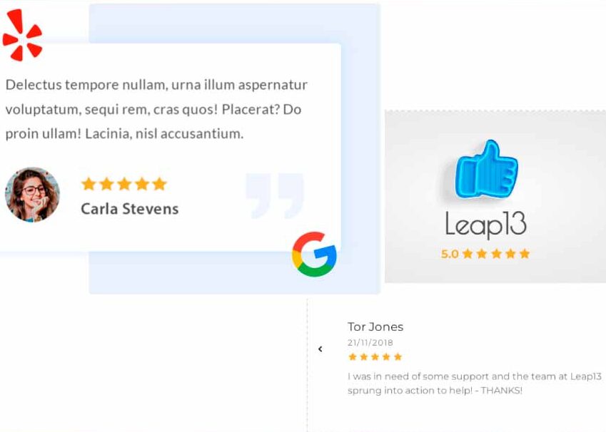 Valoraciones de Google y Facebook proyectadas en tu página web.